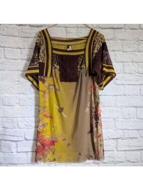 Vintage Jean Paul Gaultier Soliel Butterfly Print Babydoll Mini Dress XS Yellow